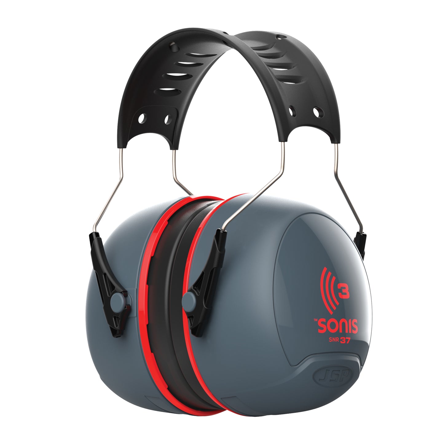 Orejeras Sonis®3 con diadema sobremoldeada copa gris oscuro/rojo brillante (SNR 37)