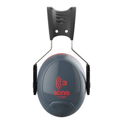Orejeras Sonis®3 con diadema sobremoldeada copa gris oscuro/rojo brillante (SNR 37)