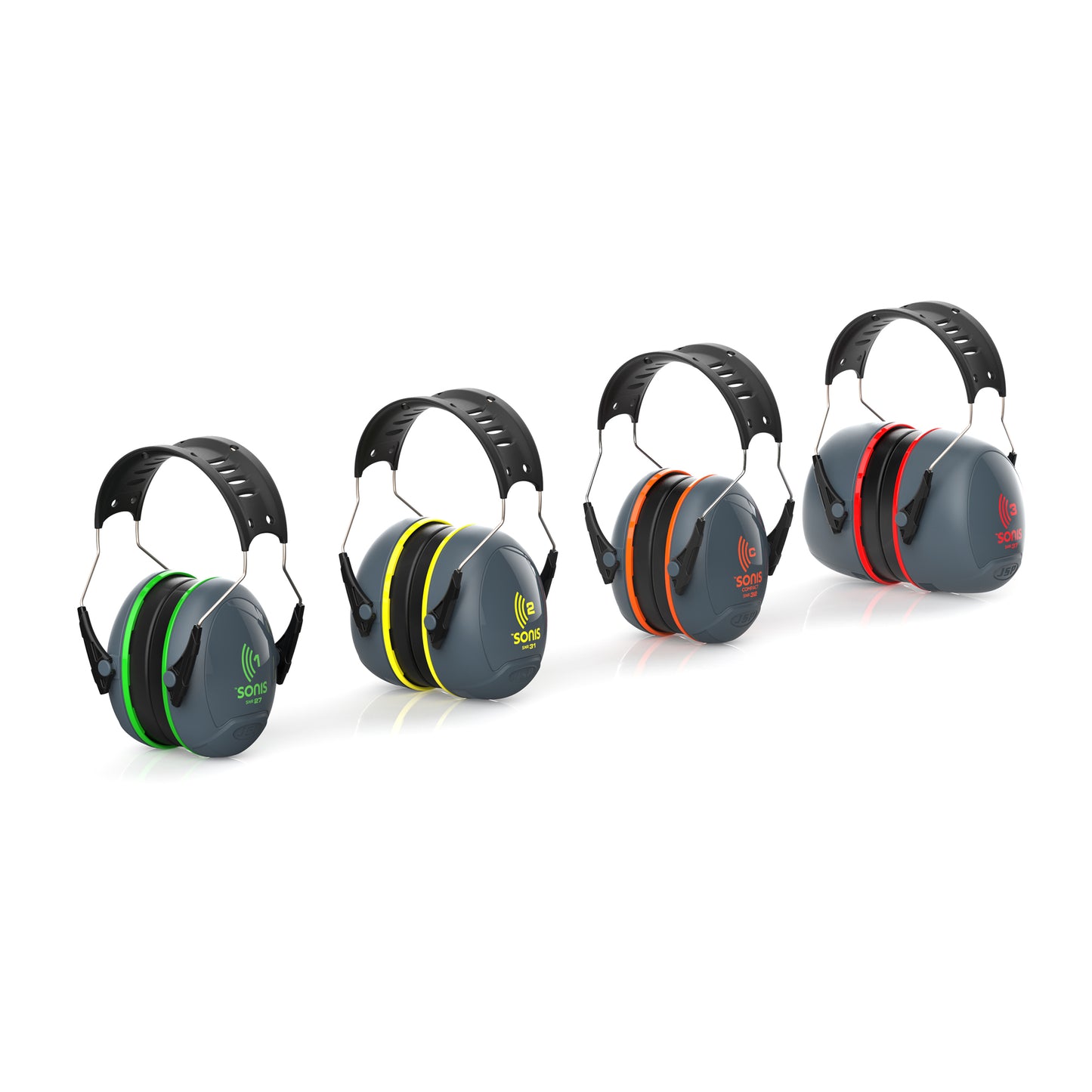 Orejeras Sonis®3 con diadema sobremoldeada copa gris oscuro/rojo brillante (SNR 37)