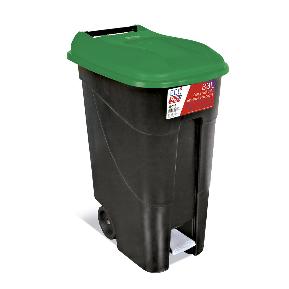 CUBO BASURA TAYG 80L. C/PEDAL VERDE